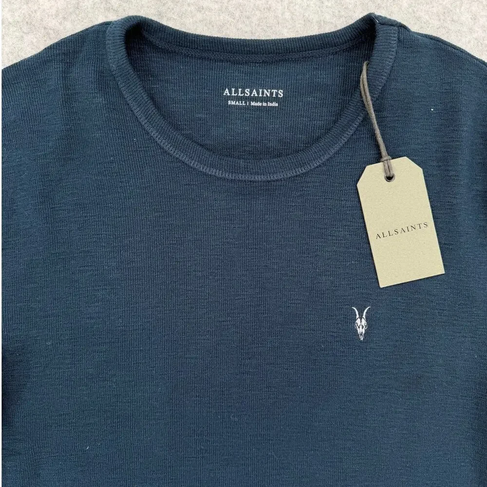 NWT Allsaints Sapphire Blue Esum Short Sleeve Textured Waffle Crewneck T-Shirt - Picture 2 of 8